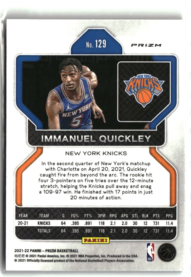 Immanuel Quickley 2021-22 Panini Prizm Red White and Blue #129