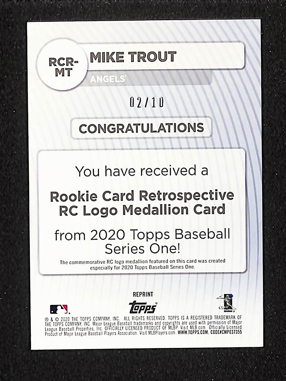 Mike Trout 2020 Topps Rookie Card Retrospective Logo Medallion Red #RCR-MT #/10