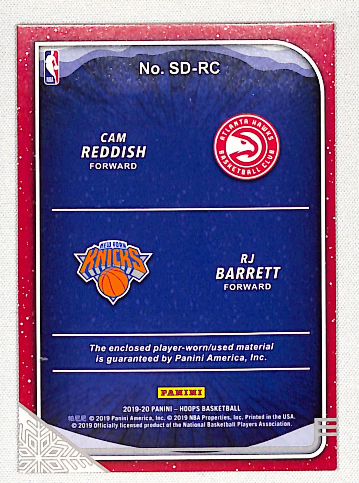 Cam Reddish / RJ Barrett MEM 2019-20 Hoops Winter Rookie Sweaters Dual #SD-RC