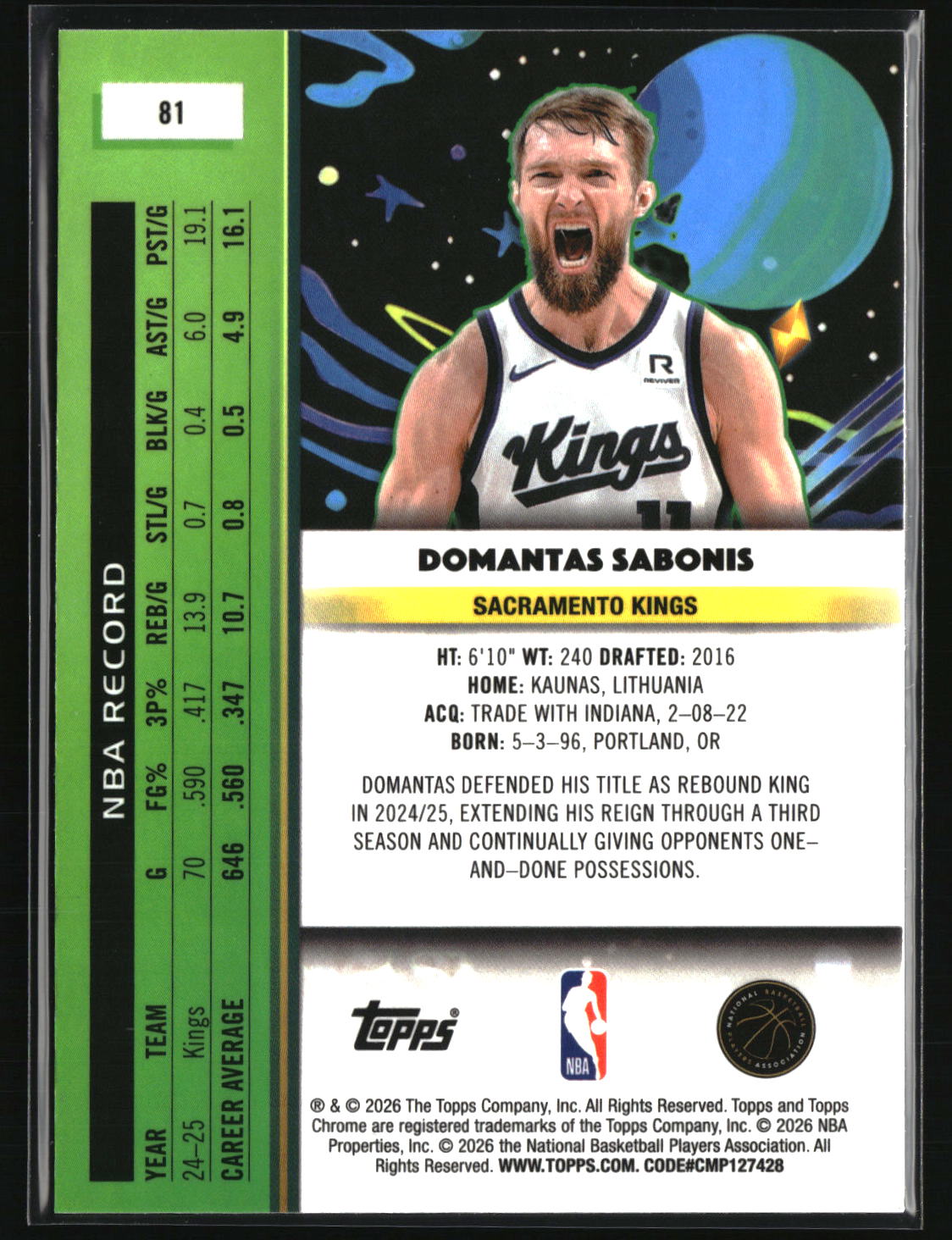 Domantas Sabonis 2025-26 Topps Chrome Cosmic #81