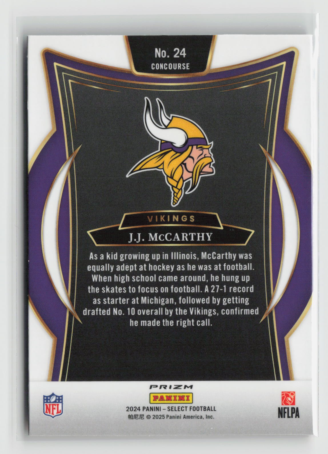 J.J. McCarthy 2024 Panini Select Black & Orange Prizm Shock #24