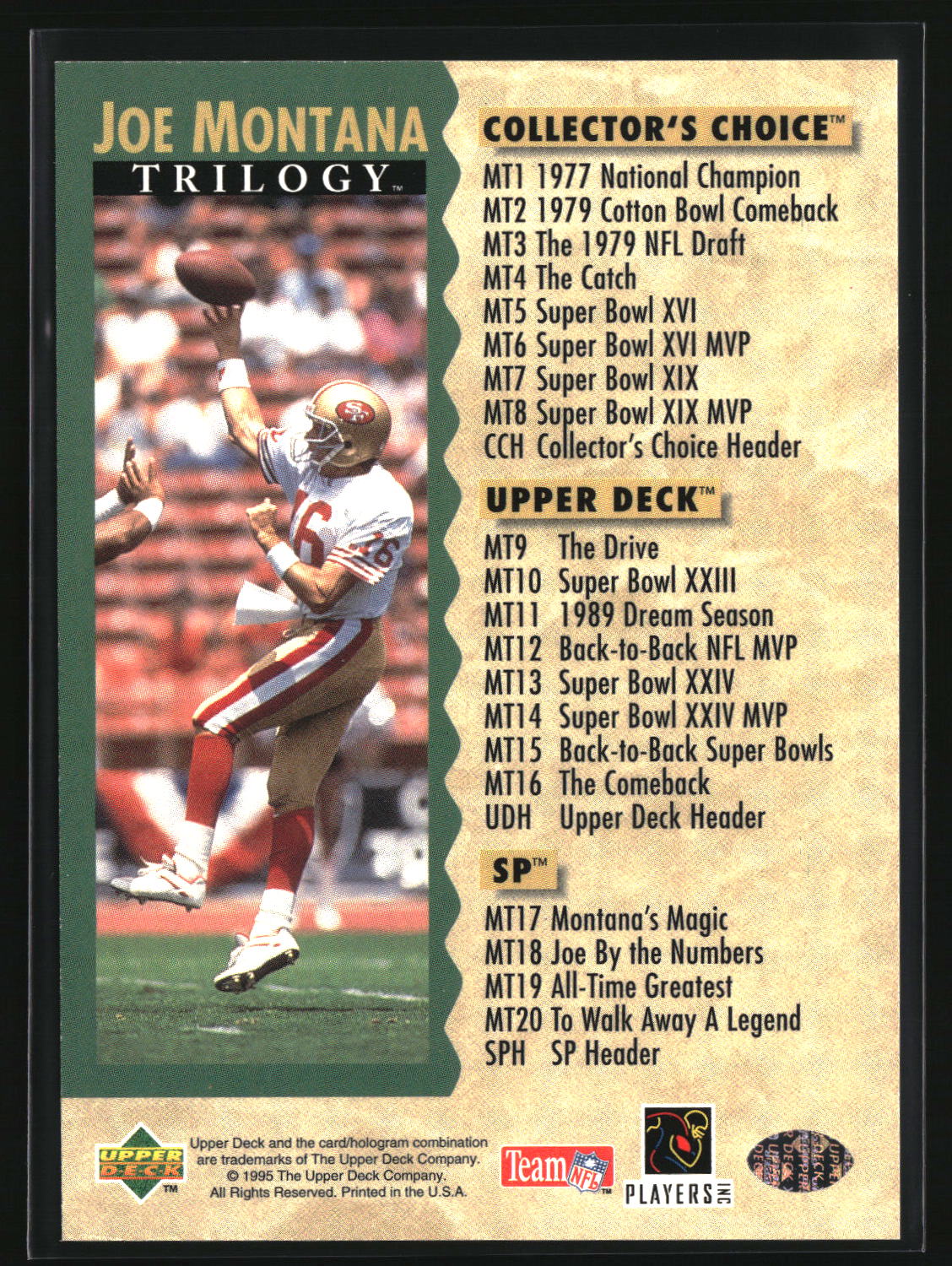 Checklist 1995 Collector's Choice Joe Montana Trilogy #NNO