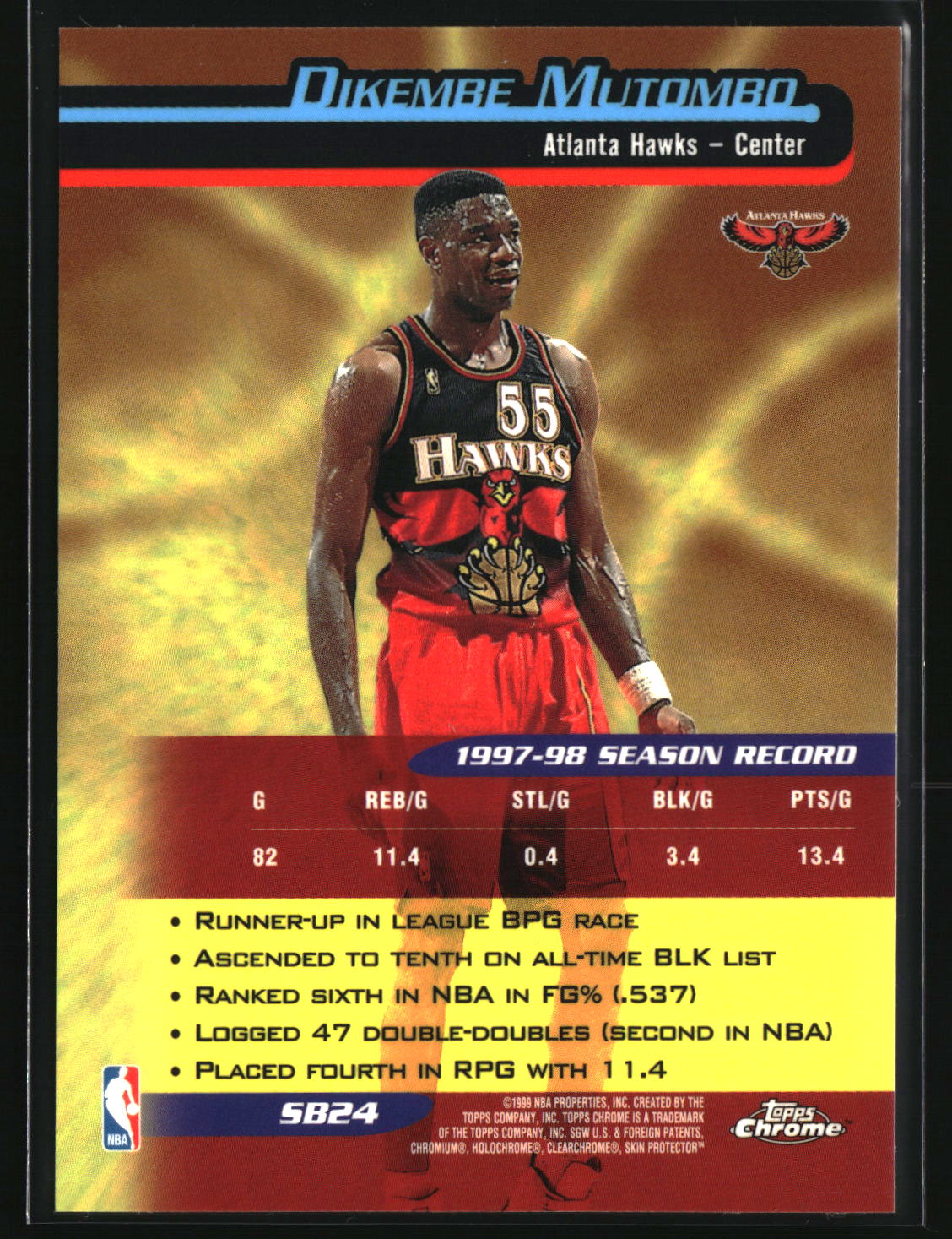 Dikembe Mutombo 1998-99 Topps Chrome Season's Best #SB24