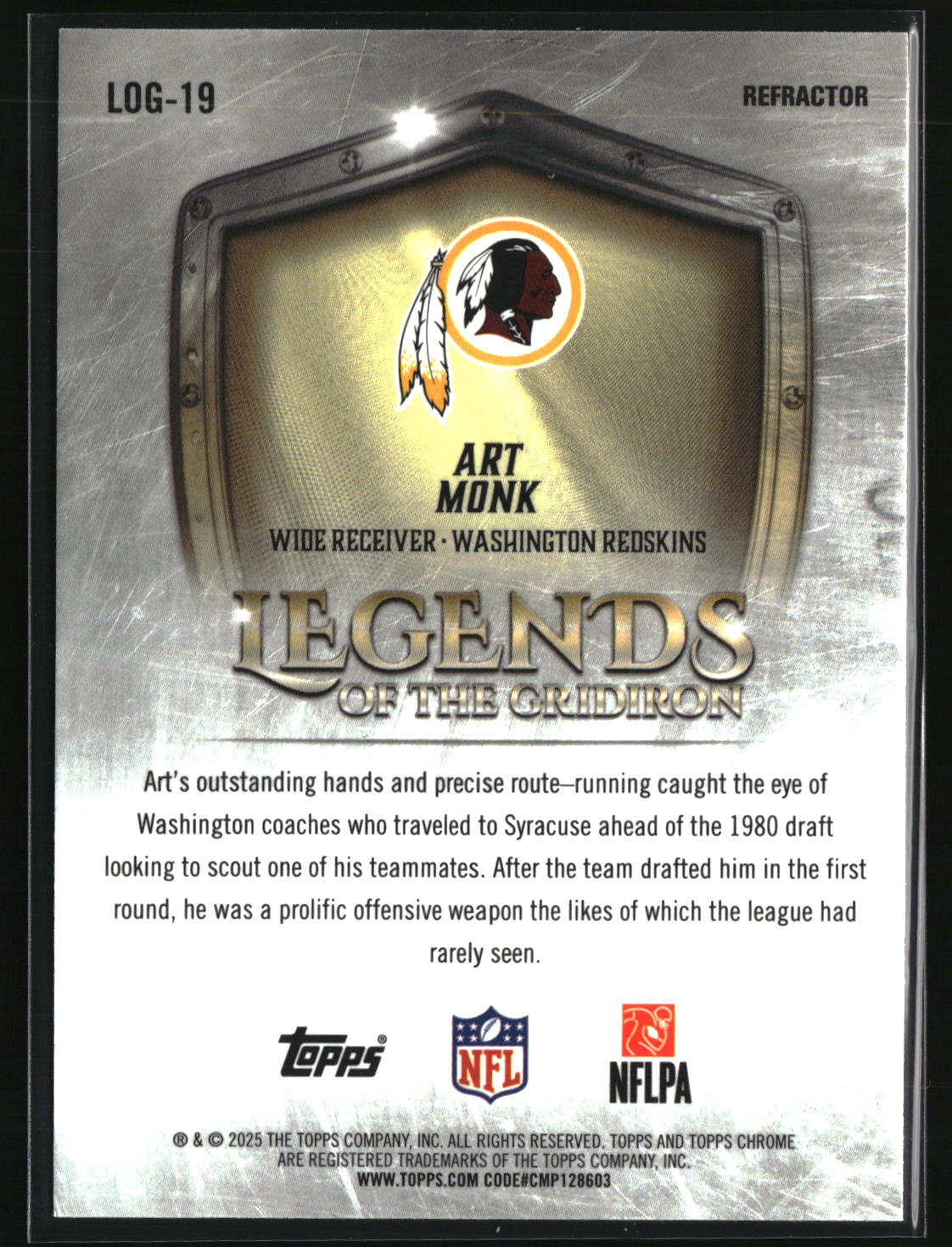 Art Monk 2025 Topps Chrome Football Legends Of The Gridiron Refractor #LOG-19