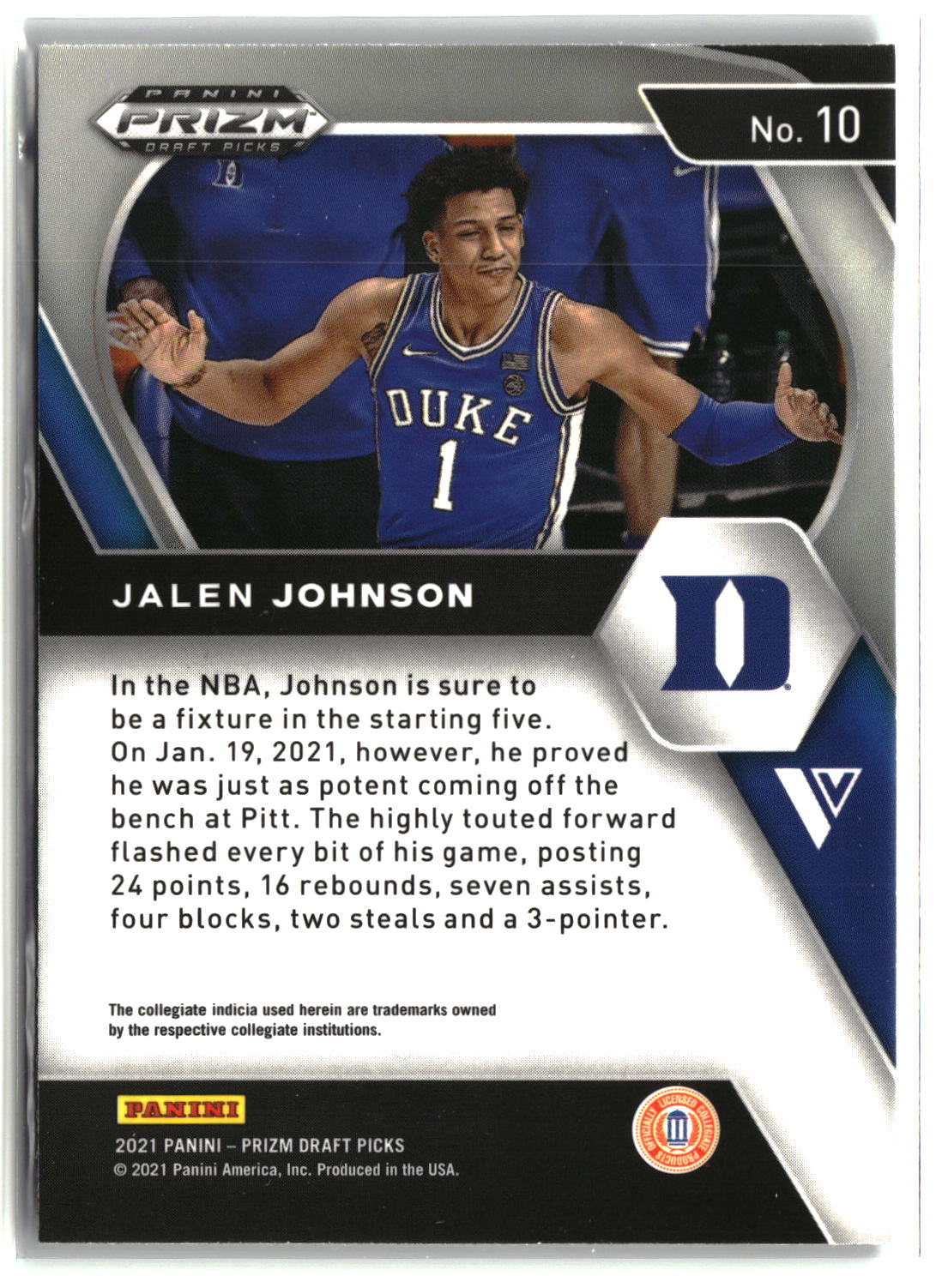 Jalen Johnson 2021 Panini Prizm Draft Picks #10b