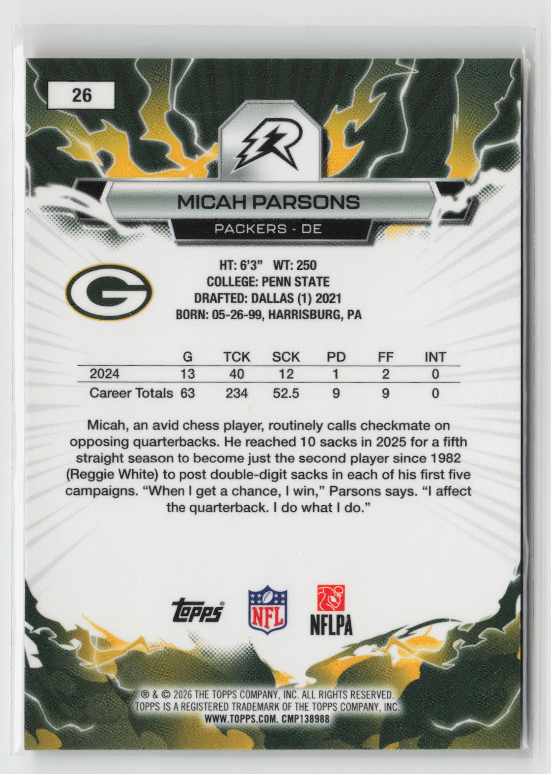 Micah Parsons 2025 Topps Resurgence Yellow Surge Refractor #26