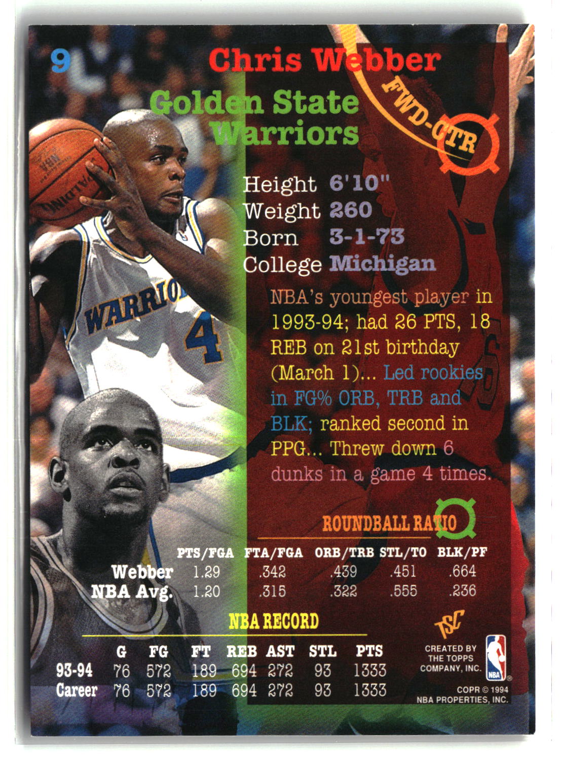 Chris Webber 1994-95 Stadium Club #9