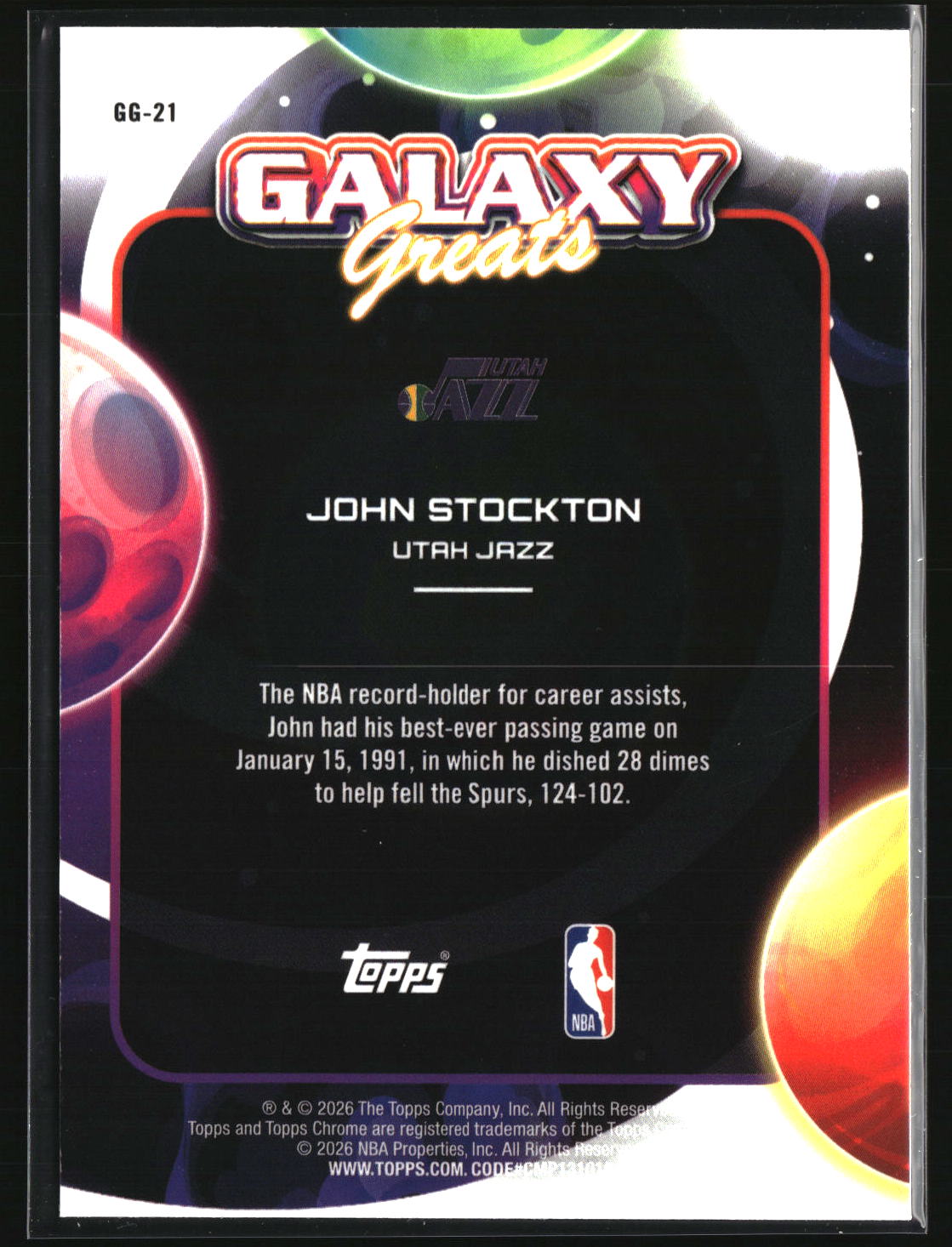 John Stockton 2025-26 Topps Chrome Cosmic Galaxy Greats #GG-21