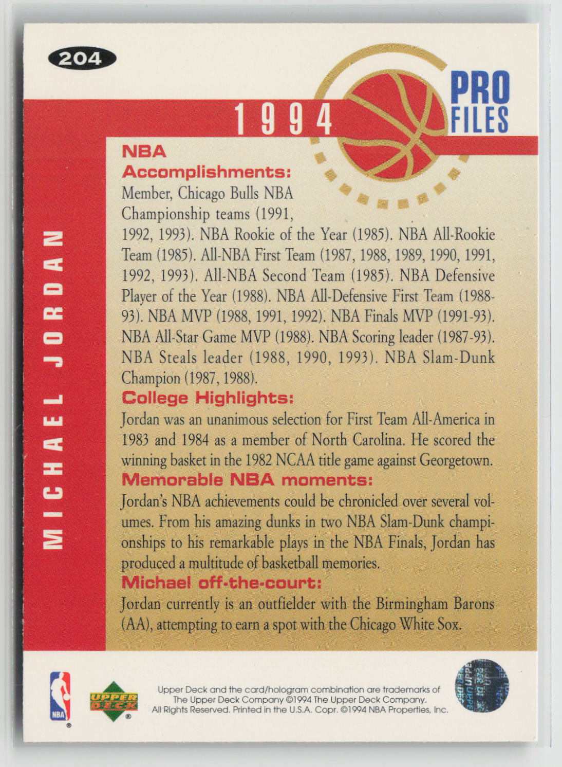 Michael Jordan 1994-95 Collector's Choice #204