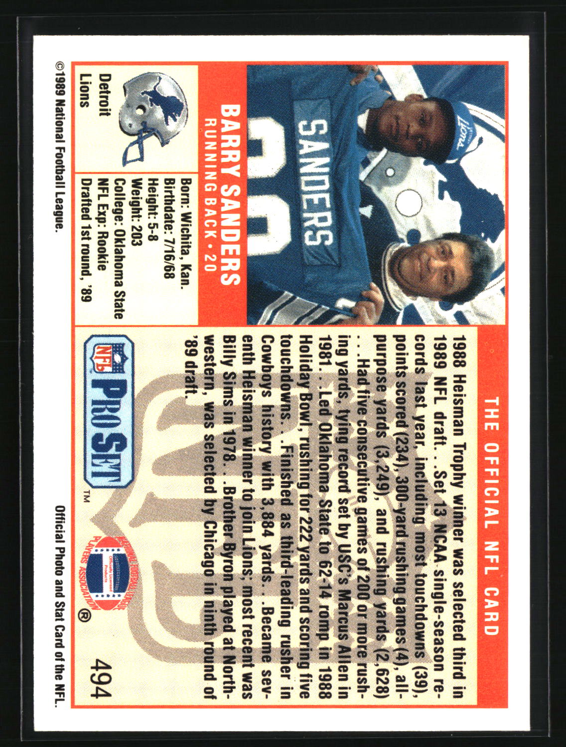 Barry Sanders 1989 Pro Set #494