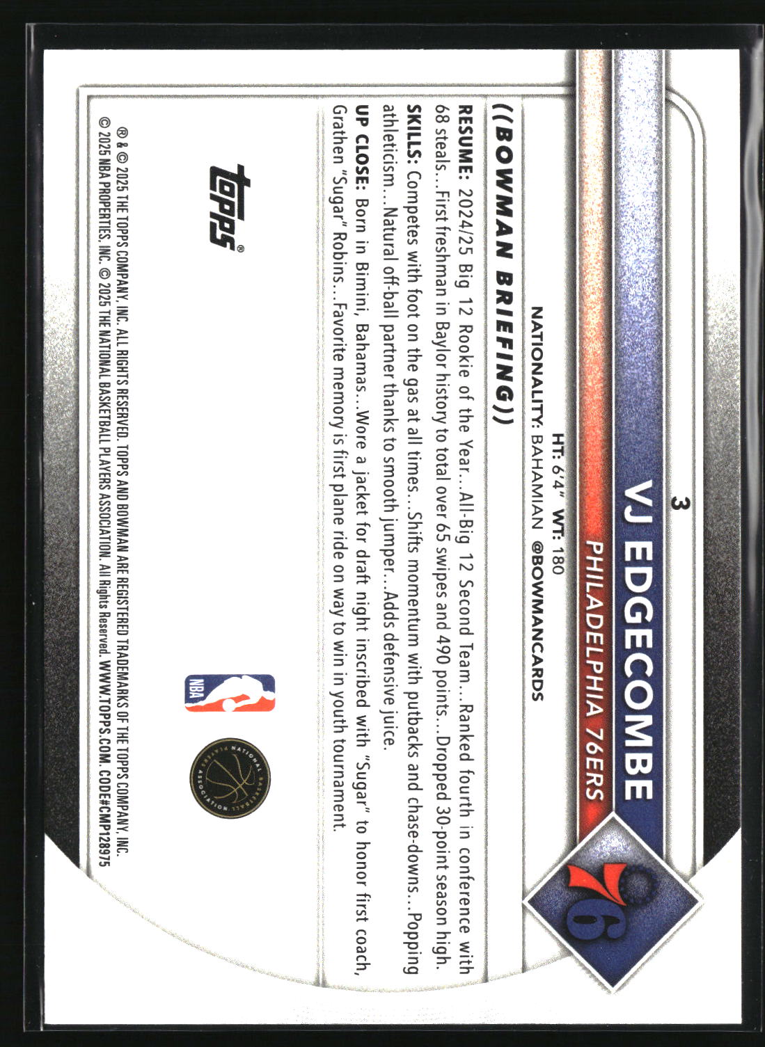 VJ Edgecombe 2025-26 Bowman #3