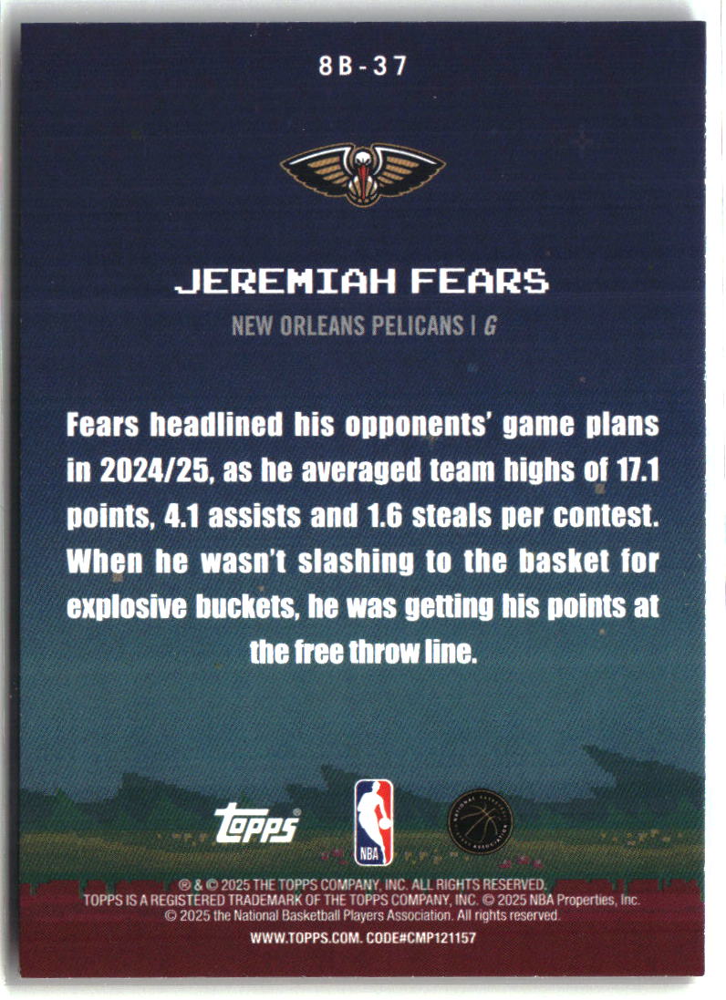 Jeremiah Fears 2025-26 Topps 8-Bit Ballers #8B-37