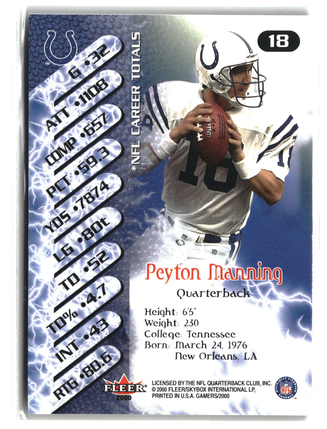Peyton Manning 2000 Fleer Gamers #18