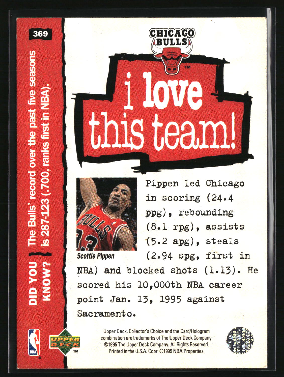 Scottie Pippen 1995-96 Collector's Choice Player's Club #369