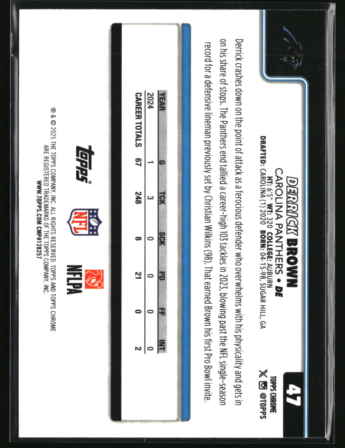 Derrick Brown 2025 Topps Chrome Pulsar Refractor #47