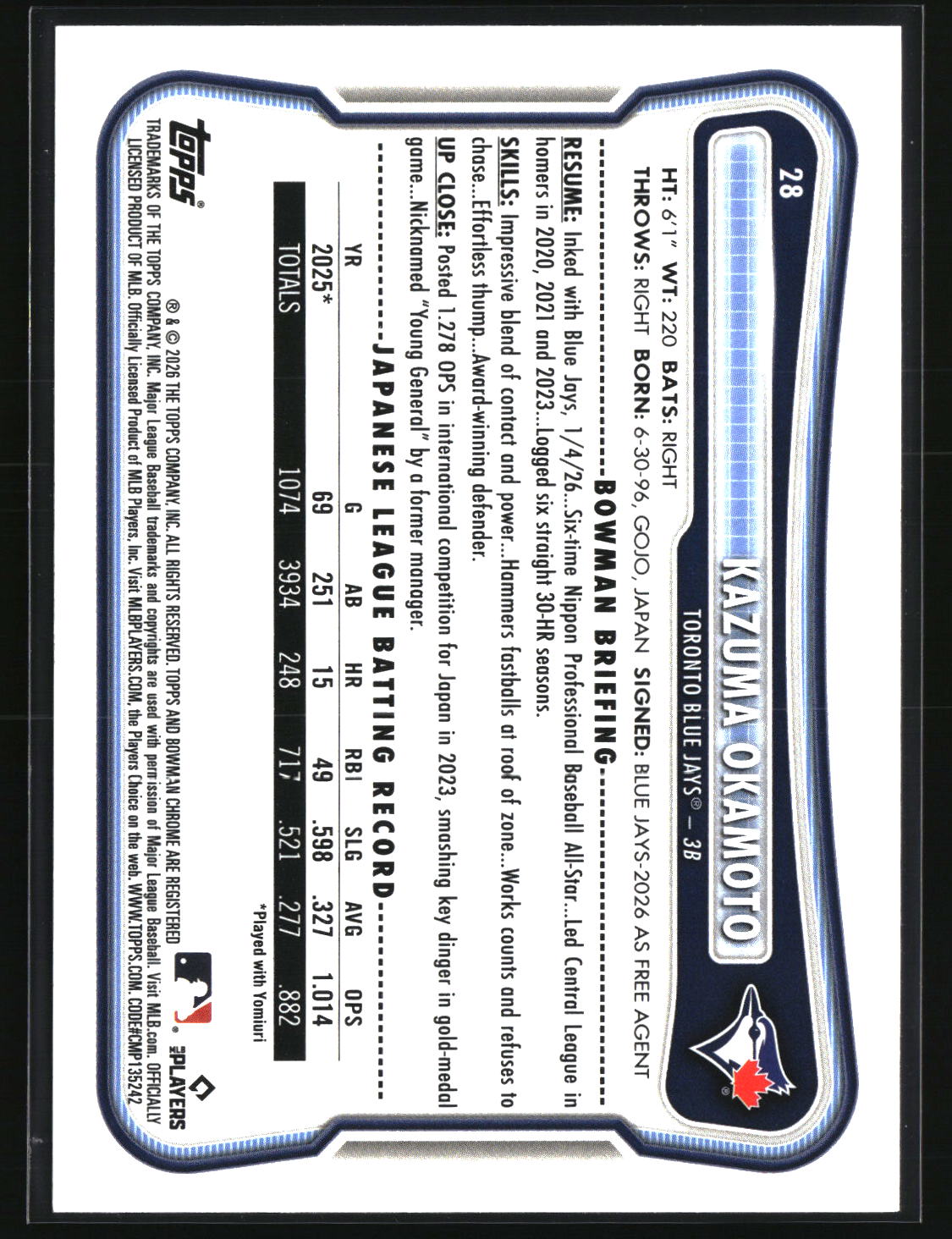 Kazuma Okamoto 2026 Bowman #28