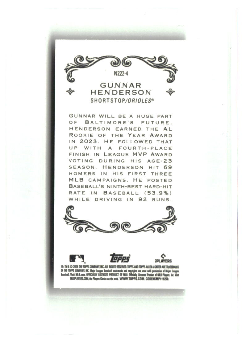 Gunnar Henderson 2025 Topps Allen & Ginter Mini 1889 N222 #N222-4