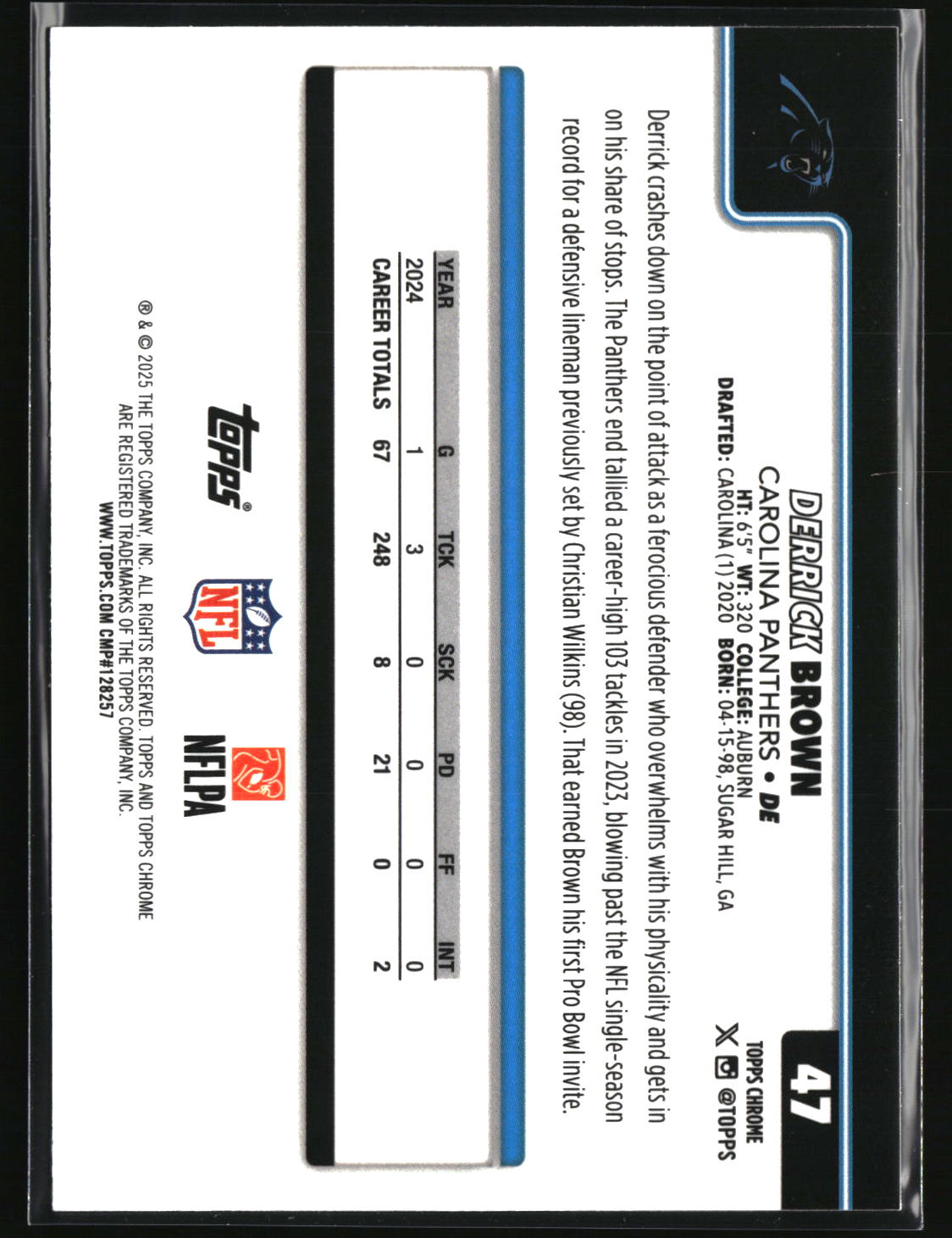 Derrick Brown 2025 Topps Chrome Pulsar Refractor #47
