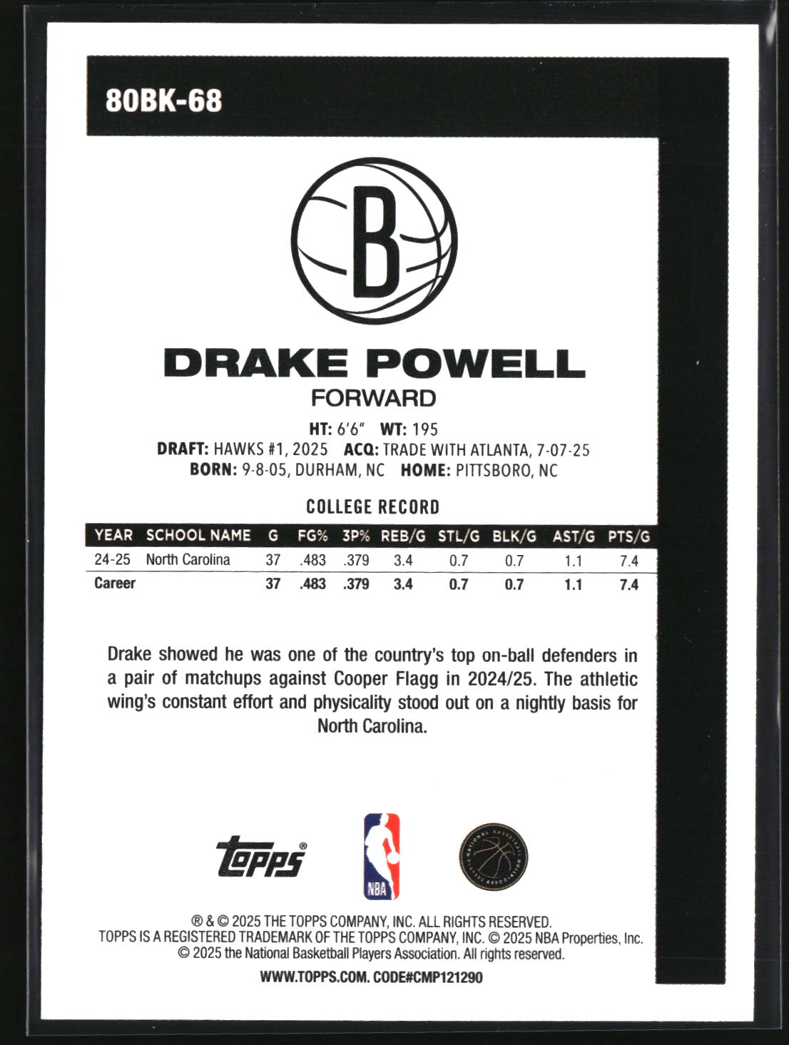 Drake Powell 2025-26 Topps 1980-81 Topps Basketball #80BK-68