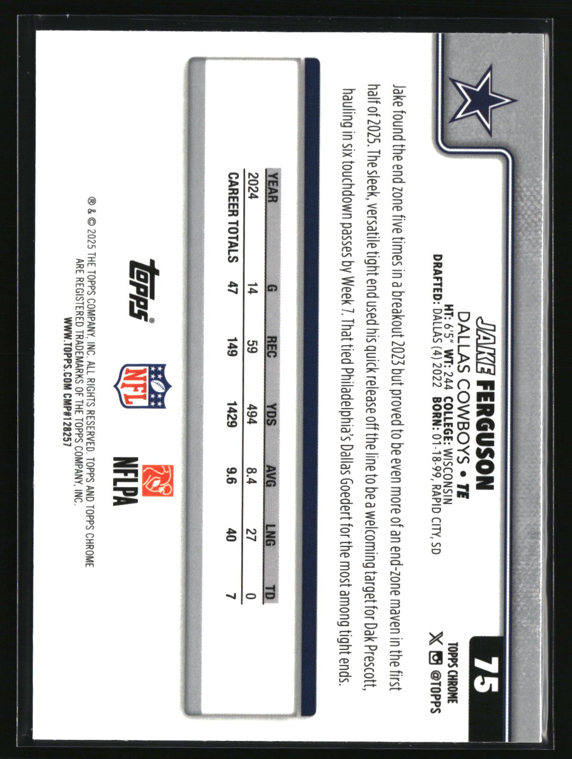 Jake Ferguson 2025 Topps Chrome Ray Wave Refractor #75