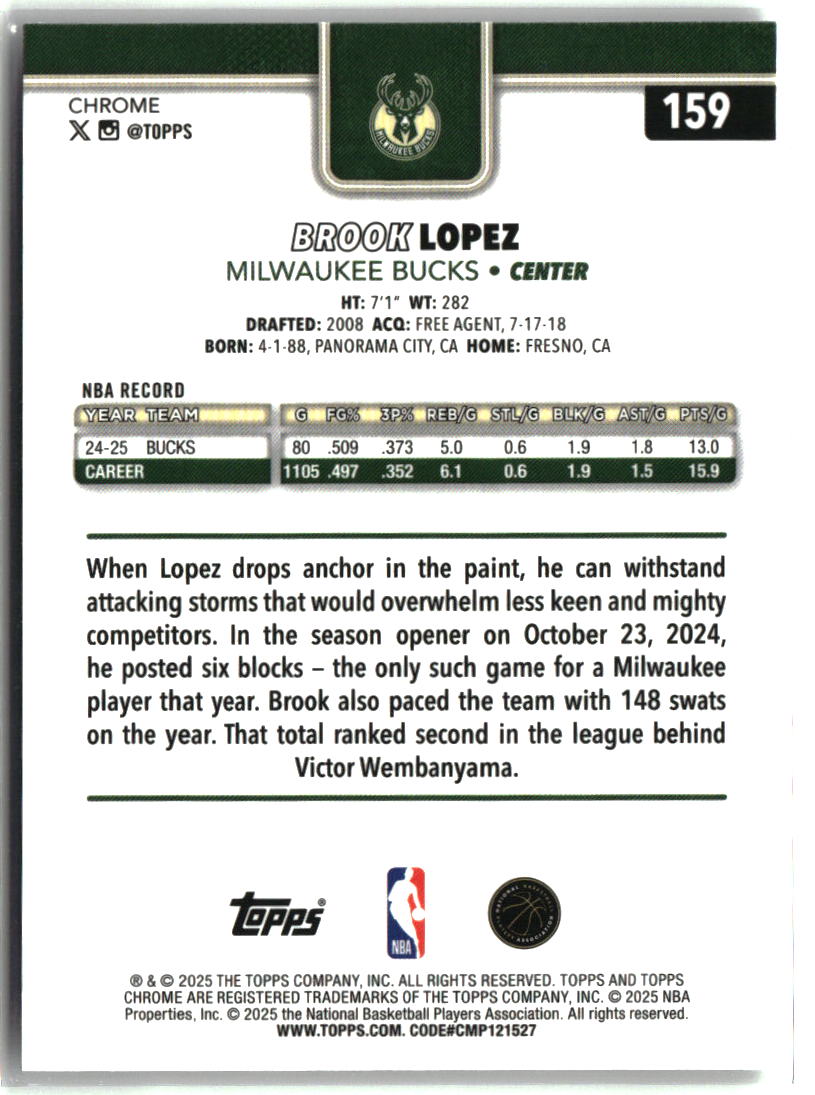Brook Lopez 2025-26 Topps Chrome Prism Refractor #159