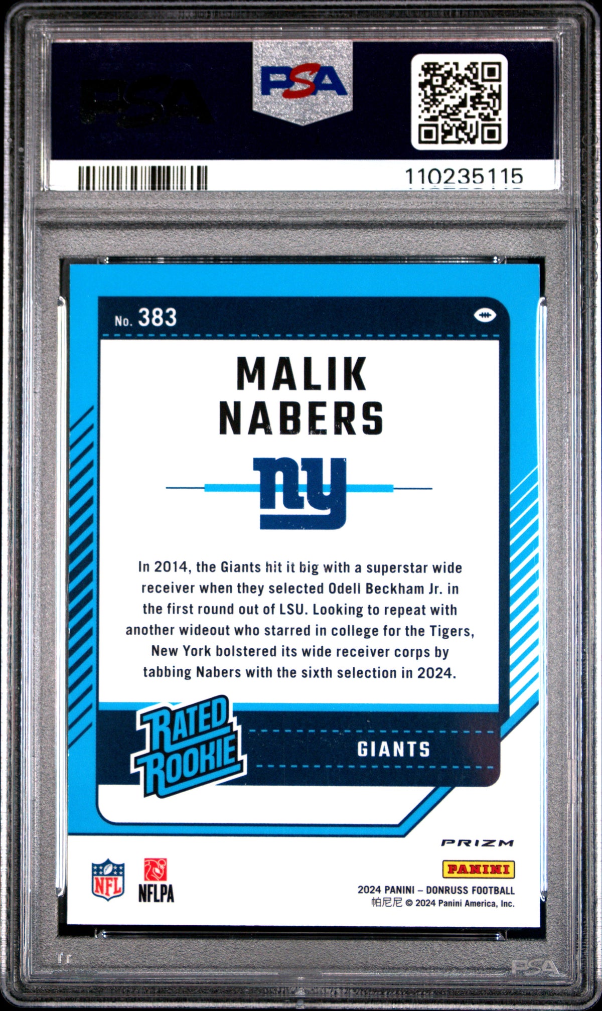 Malik Nabers 2024 Donruss Optic Rated Rookies Preview Football Emoji #383 PSA 10