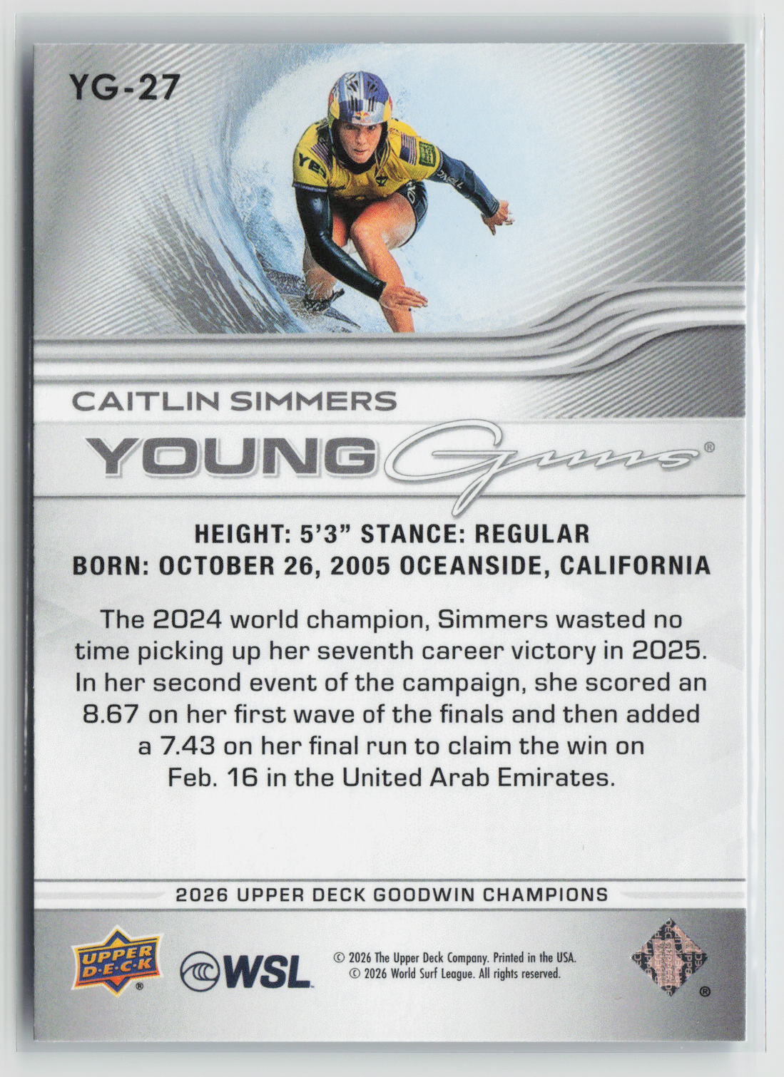 Caitlin Simmers 2026 Upper Deck Goodwin Champions Young Guns #YG-27