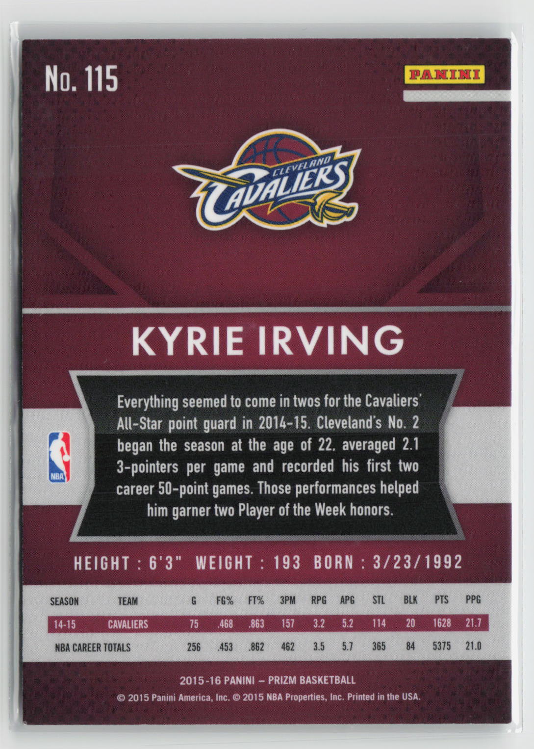 Kyrie Irving 2015-16 Panini Prizm #115