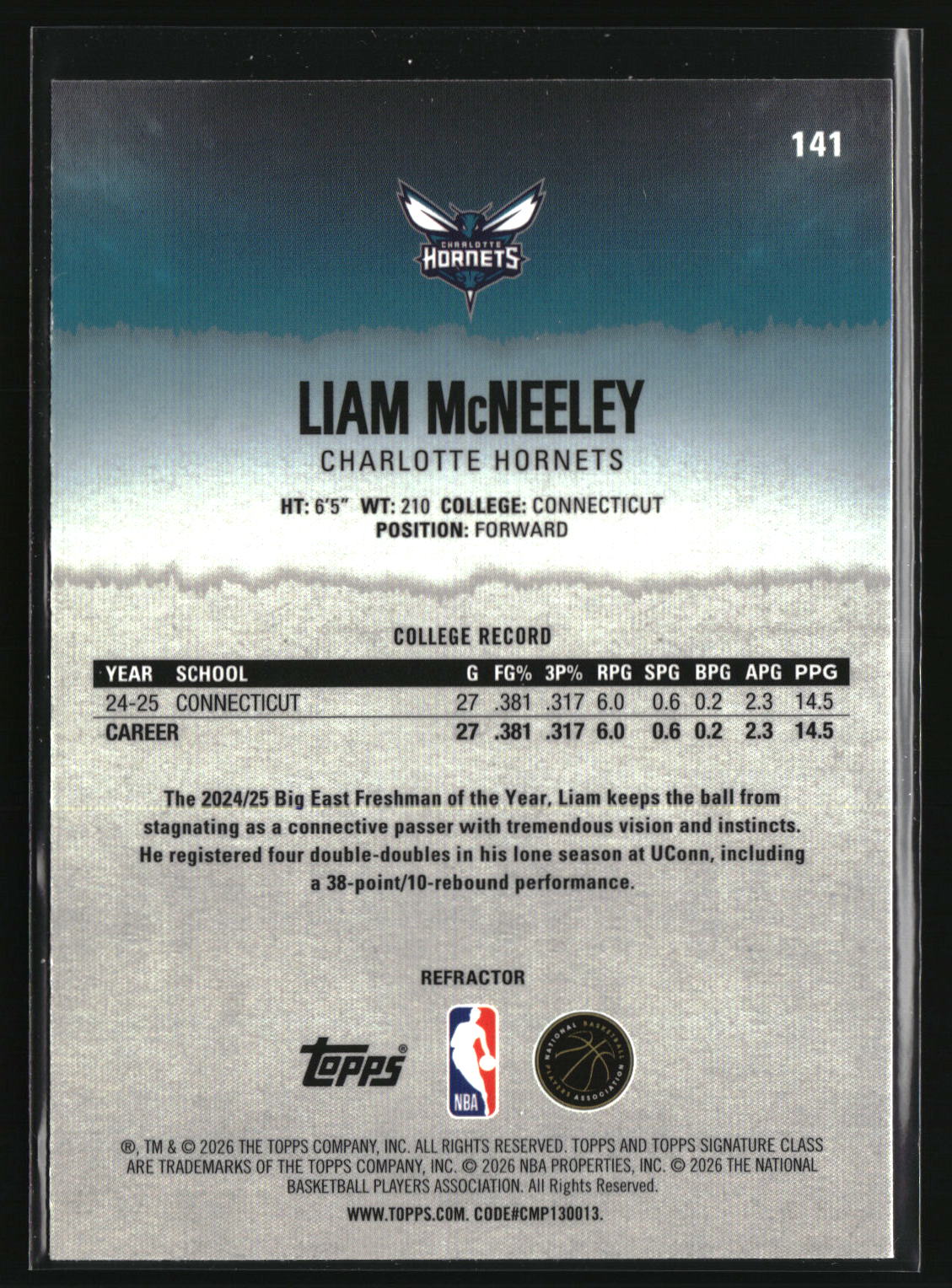 Liam McNeeley 2025-26 Topps Signature Class Chrome Refractors #141
