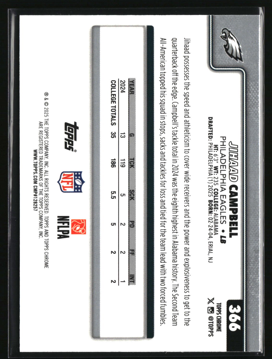 Jihaad Campbell 2025 Topps Chrome #366