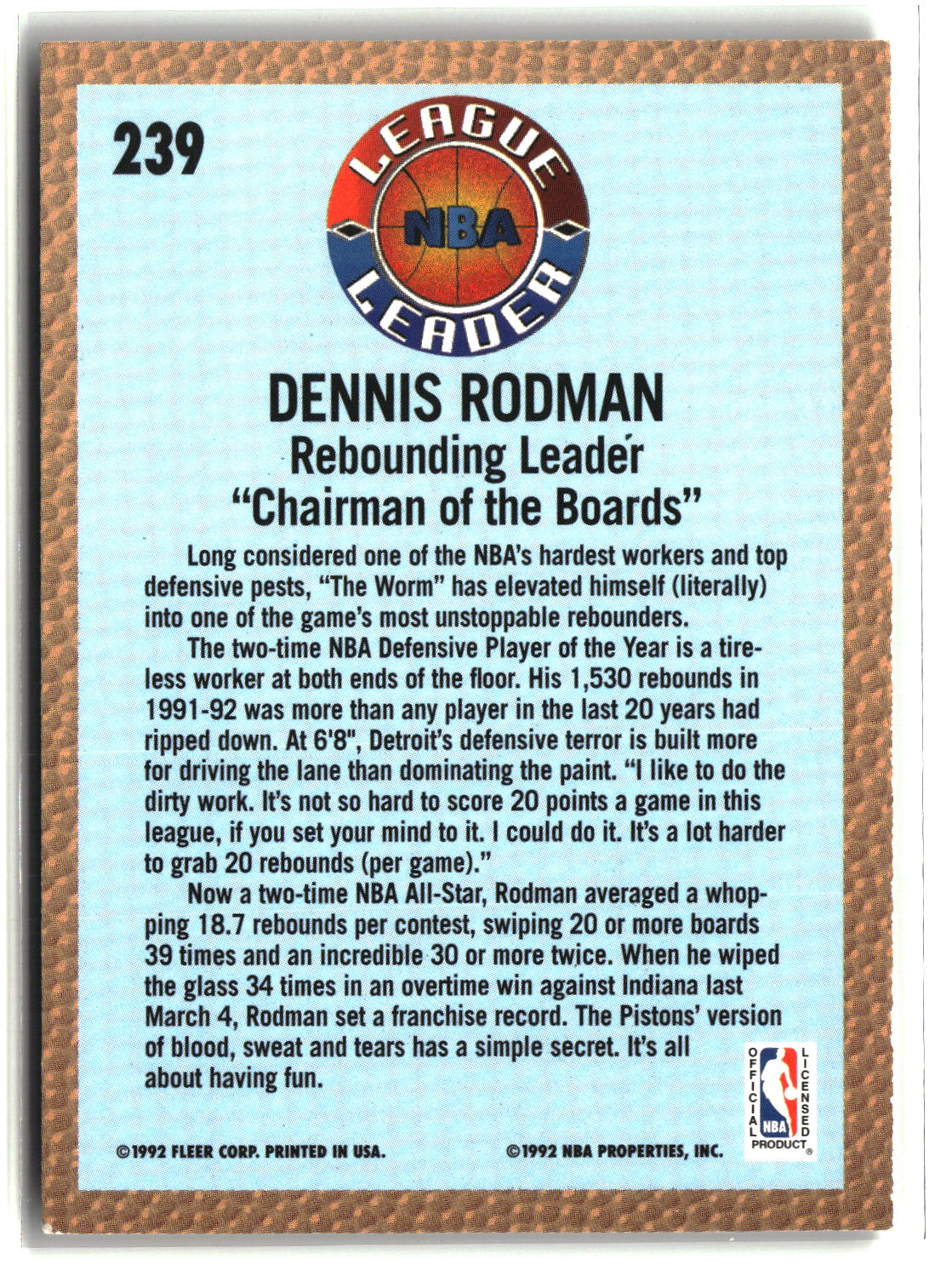 Dennis Rodman 1992-93 Fleer #239