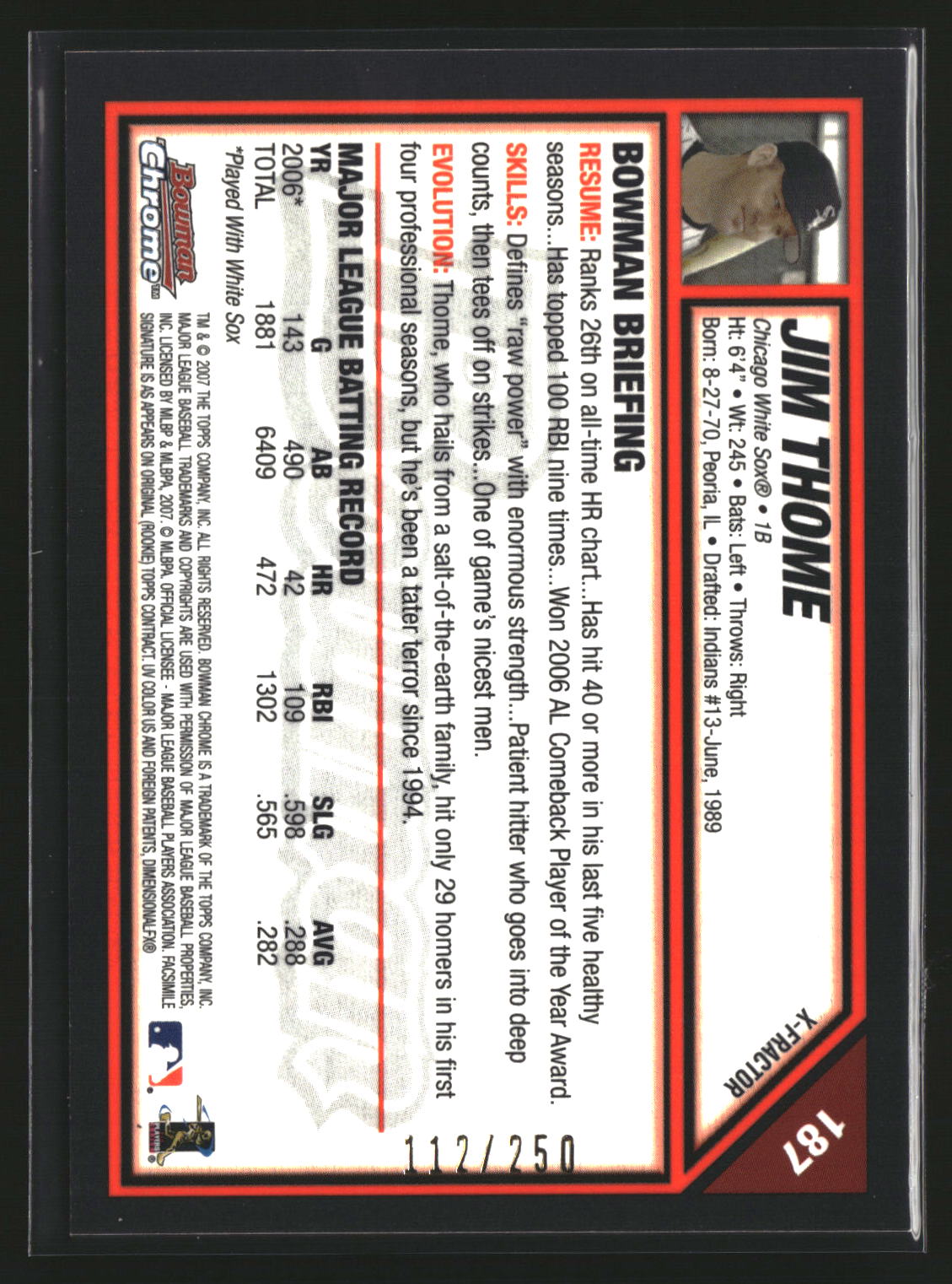 Jim Thome 2007 Bowman Chrome X-Fractors #187 #/250