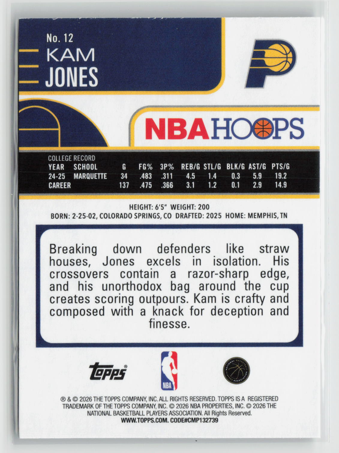 Kam Jones 2025-26 Hoops #12