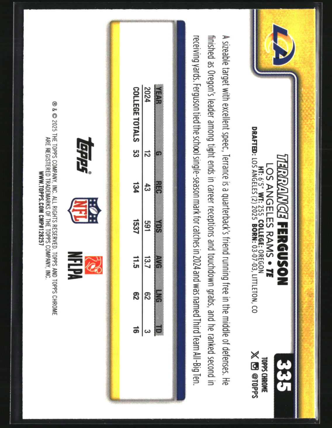 Terrance Ferguson 2025 Topps Chrome Football #335