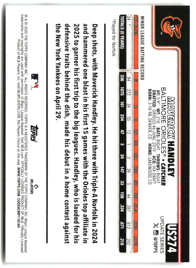 Maverick Handley 2025 Topps Update #US274