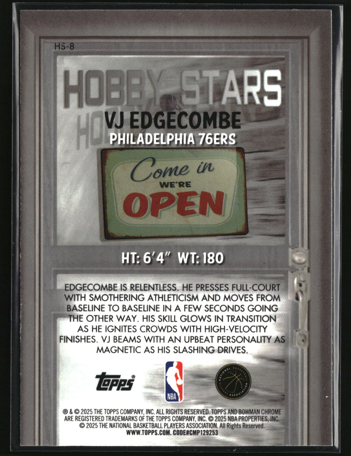 VJ Edgecombe 2025-26 Bowman Hobby Stars #HS-8