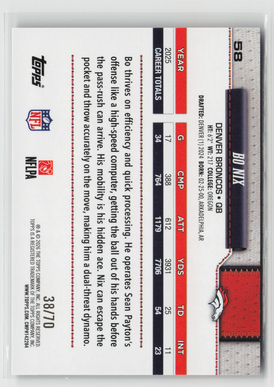 Bo Nix 2026 Topps Flagship Black #58