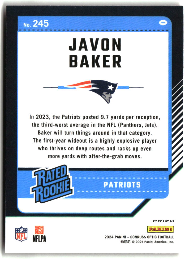 Javon Baker 2024 Donruss Optic Red Hyper #245