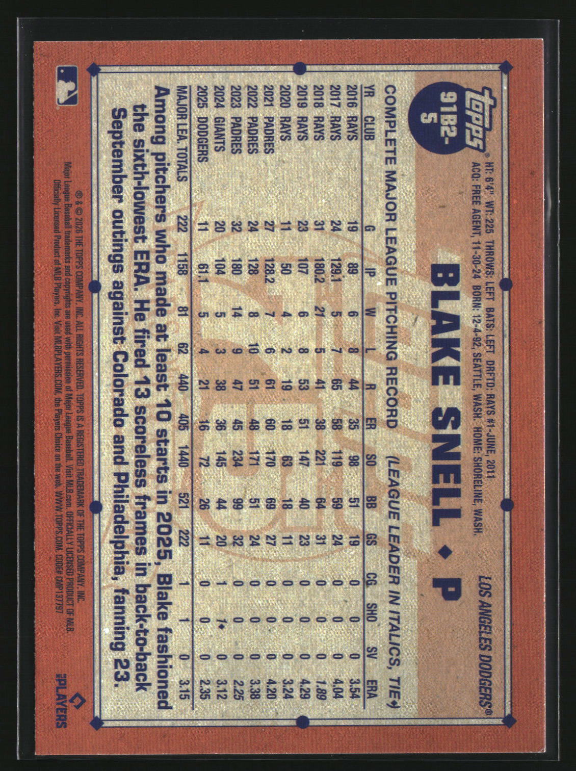 Blake Snell 2026 Topps 1991 Topps Baseball 35th Anniversary (Series Two) #91B2-5