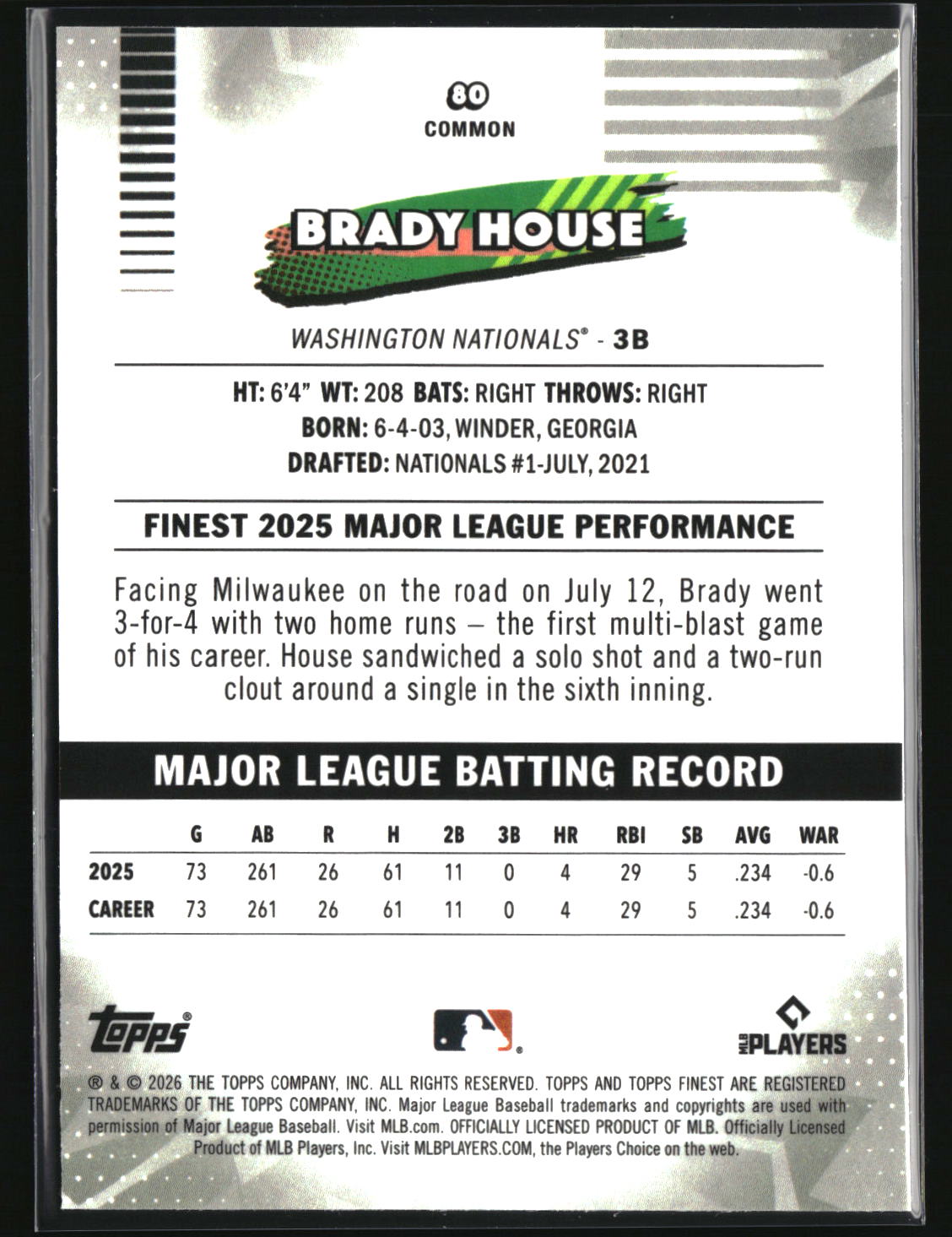 Brady House 2026 Finest #80