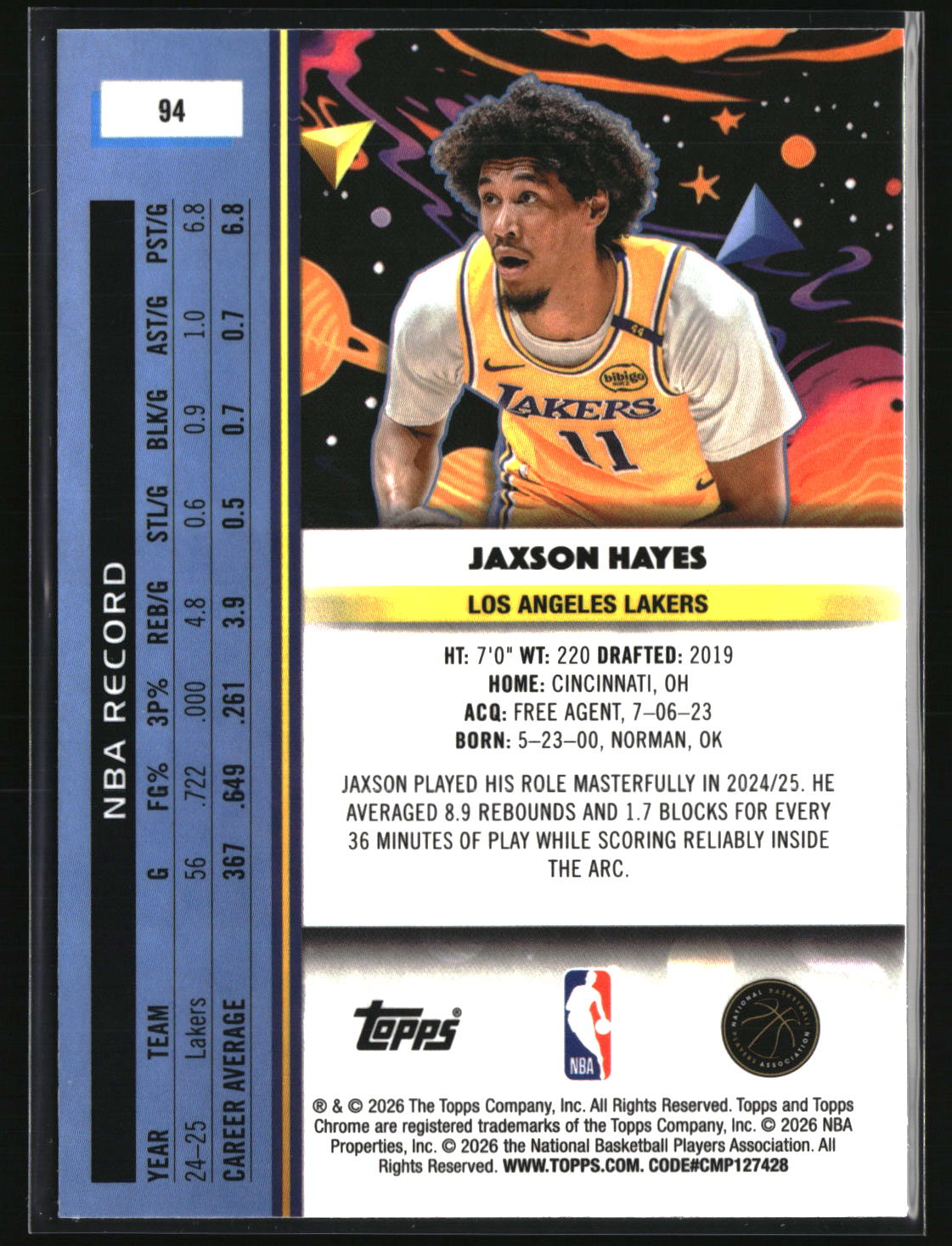 Jaxson Hayes 2025-26 Topps Chrome Cosmic #94