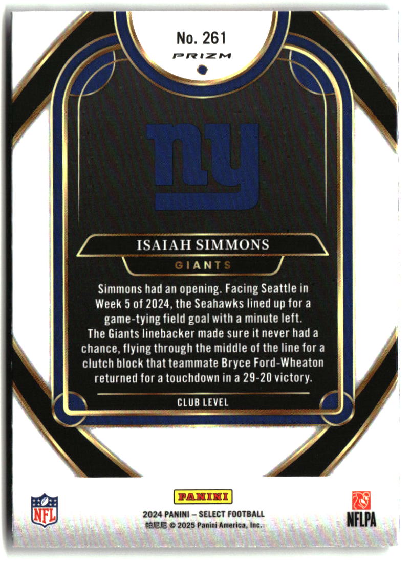 Isaiah Simmons 2024 Panini Select Black & Red Prizm Shock #261