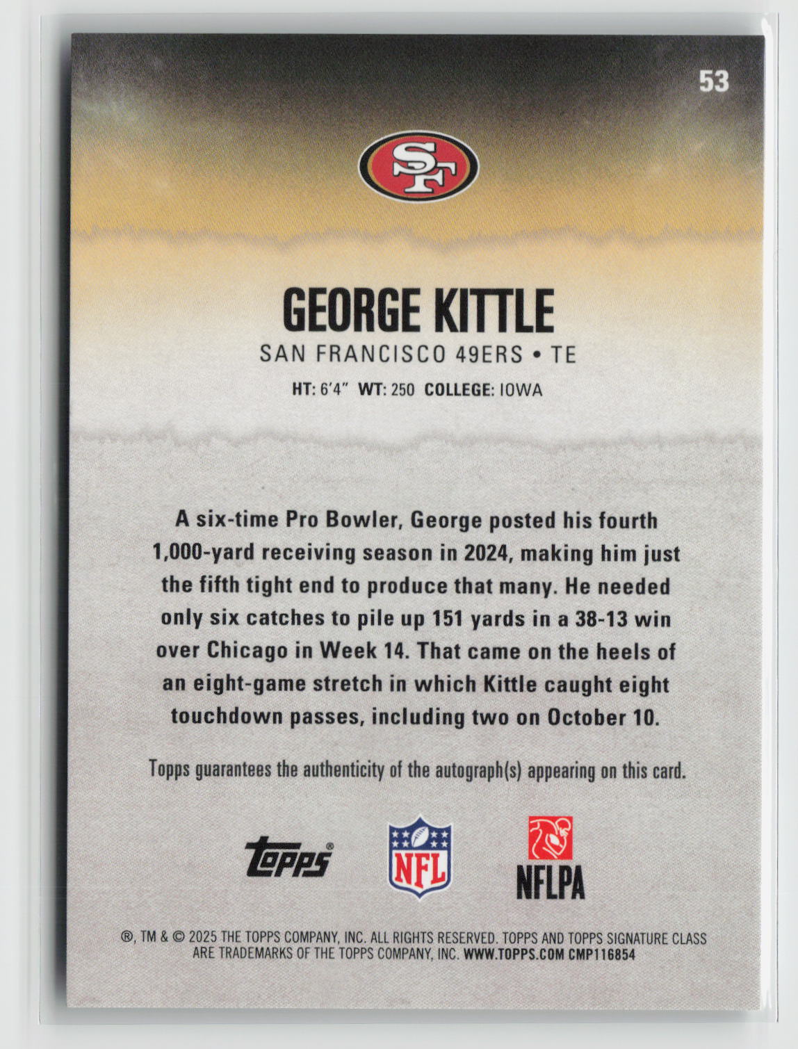 George Kittle 2025 Topps Signature Class Chrome Autographs #53