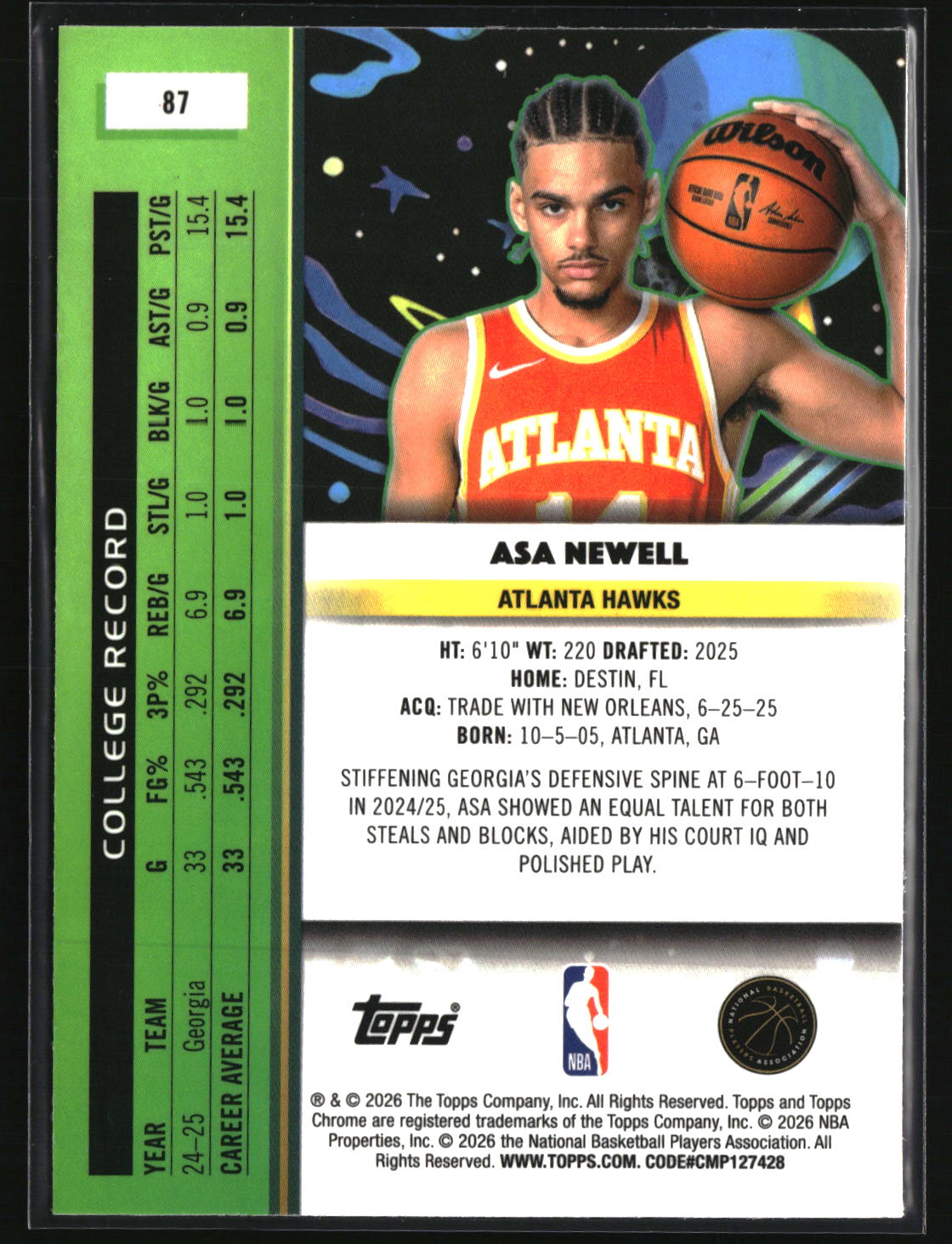 Asa Newell 2025-26 Topps Chrome Cosmic #87