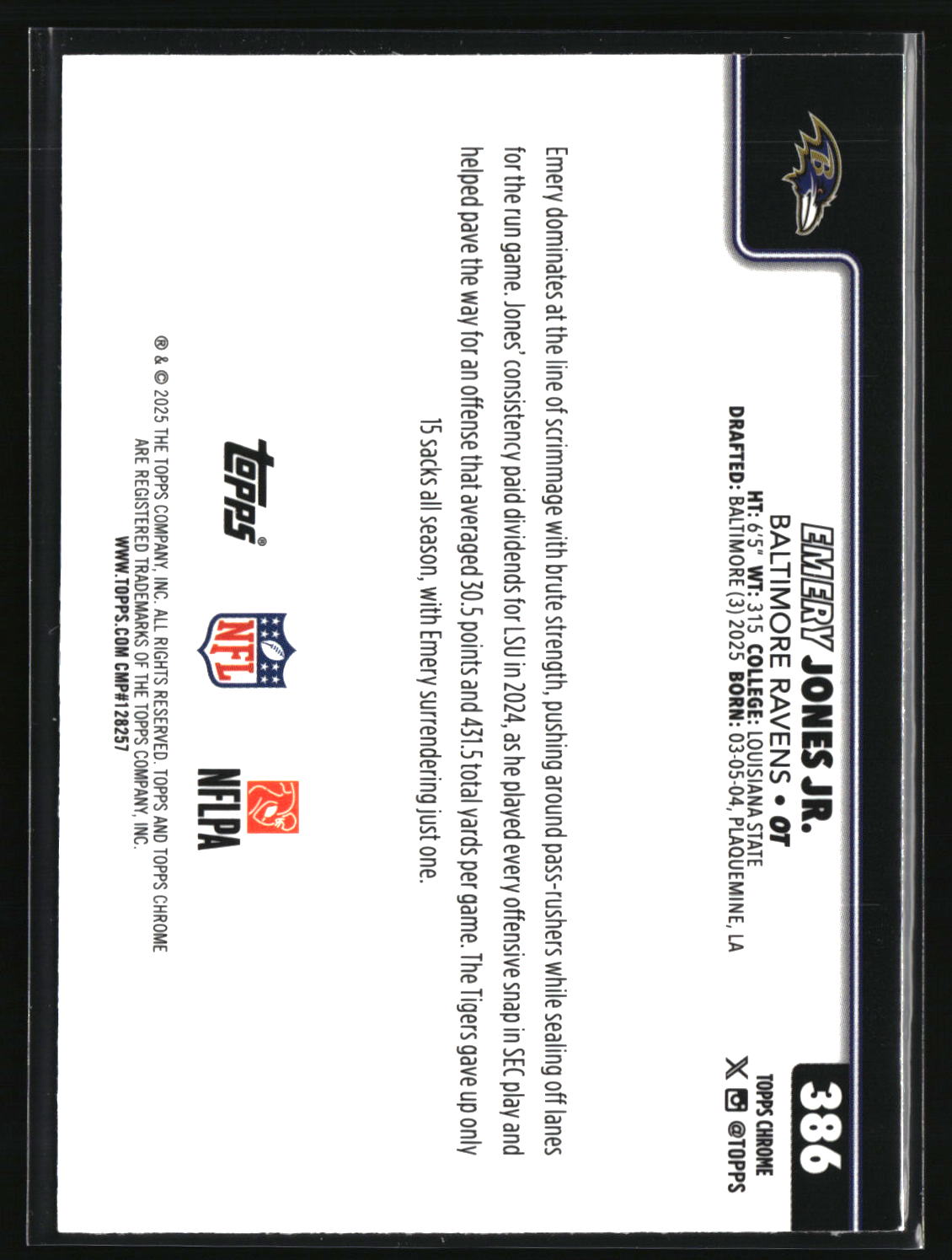 Emery Jones Jr. 2025 Topps Chrome #386