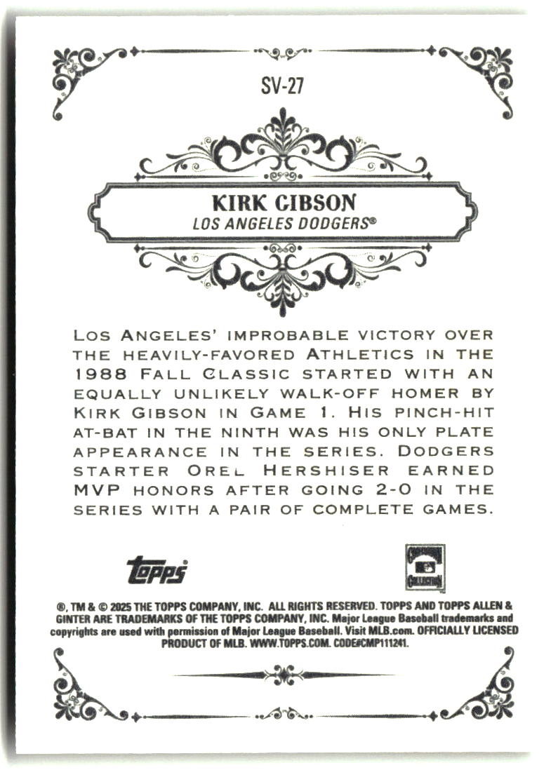Kirk Gibson 2025 Topps Allen & Ginter Sweet Victory #SV-27