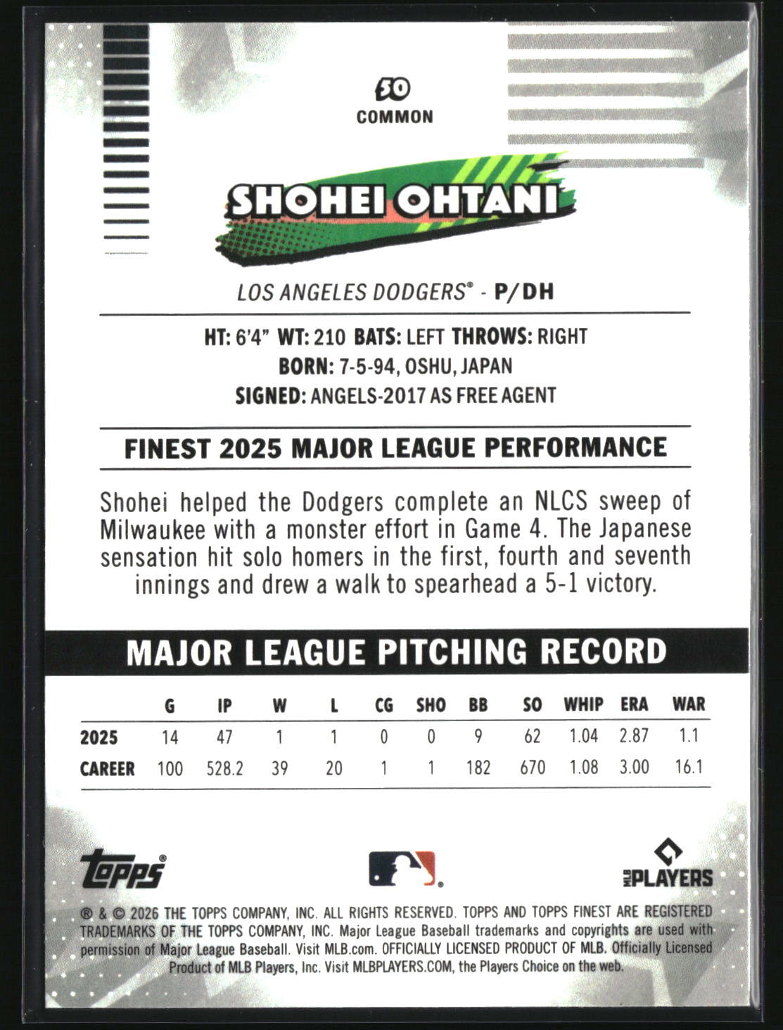 Shohei Ohtani 2026 Finest #50