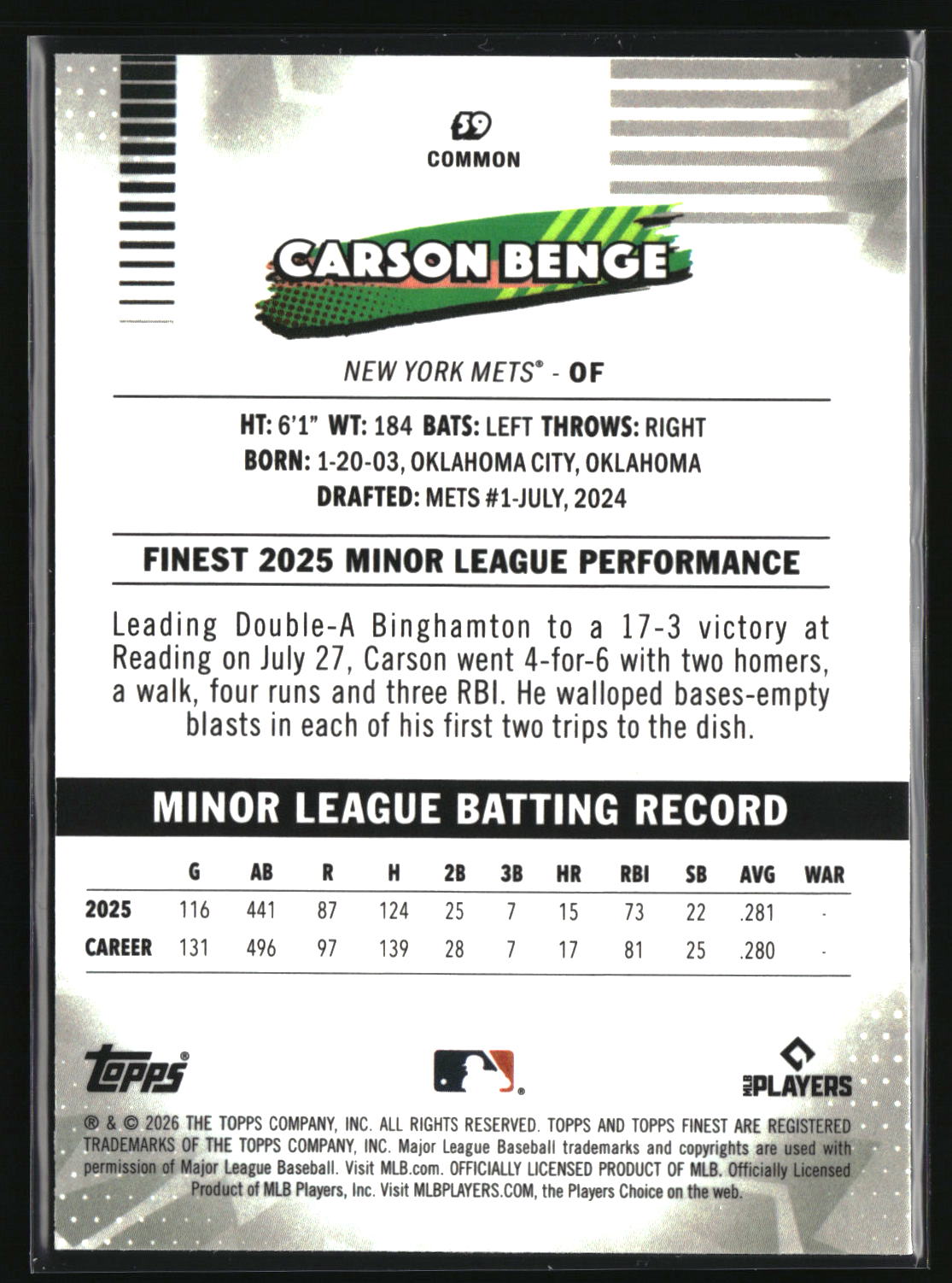 Carson Benge 2026 Finest #59