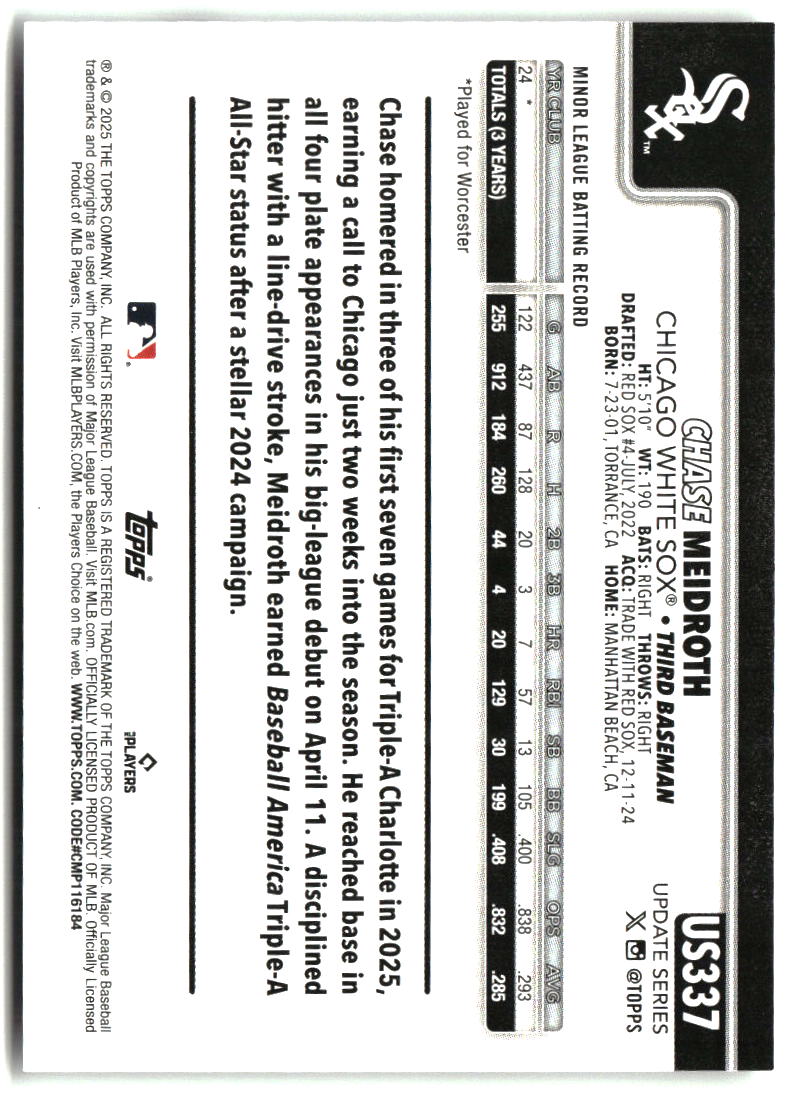 Chase Meidroth 2025 Topps Update #US337