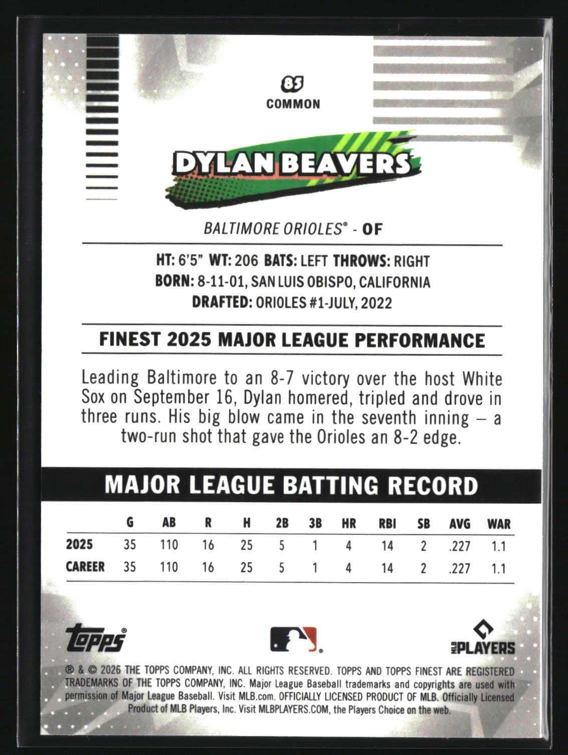 Dylan Beavers 2026 Finest #85